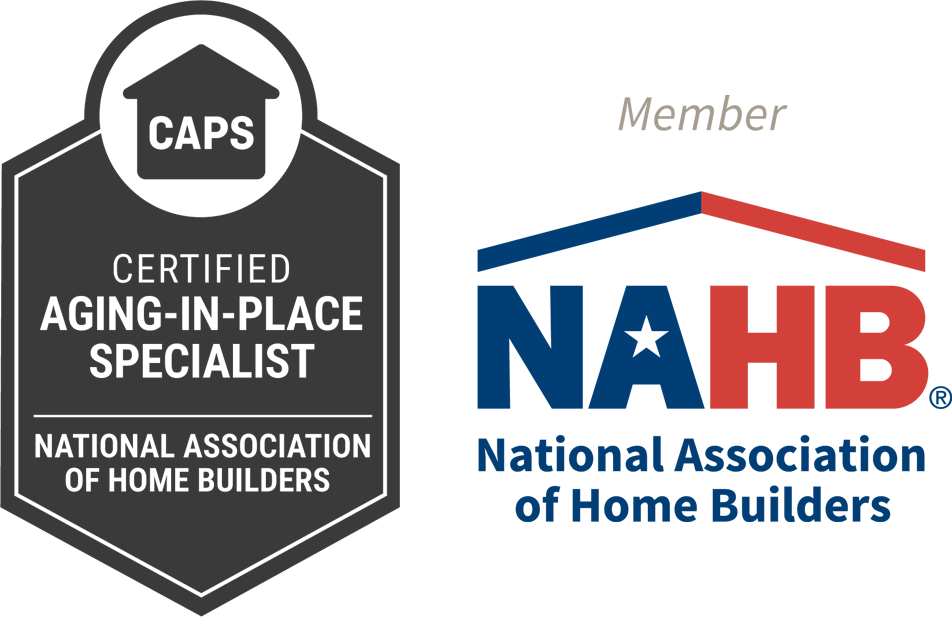 CAPS Certified Aging-in-Place Specialist badge and NAHB Member logo — National Association of Home Builders