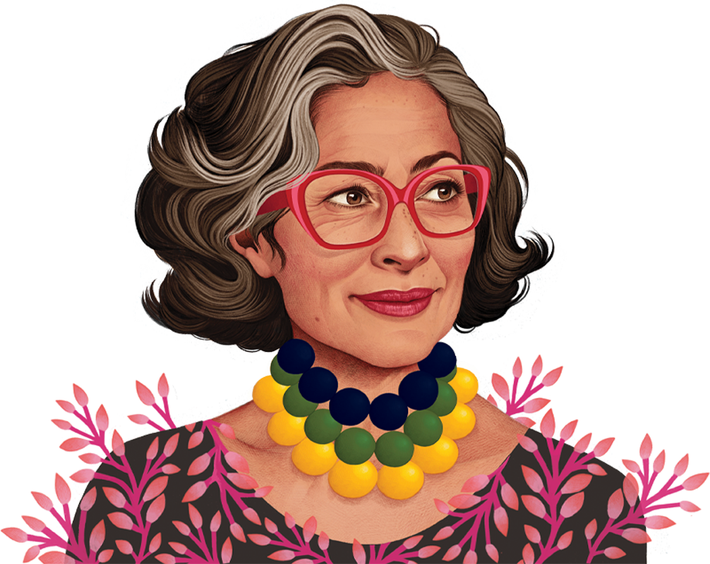Illustrated portrait of a stylish older woman — representing the Austin homeowners served by Age in Place in Style's certified aging-in-place specialists