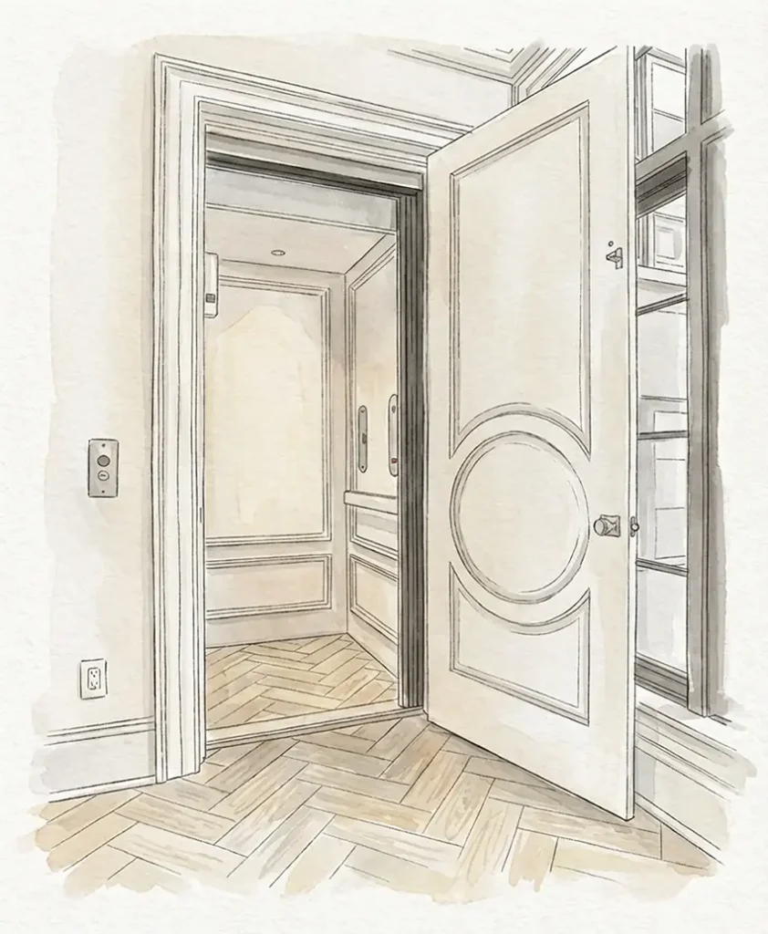 Home Elevator Installation for Aging in Place Austin TX | Age in Place in Style Illustrated rendering of a residential home elevator — aging-in-place vertical access solution for Austin, TX homes
